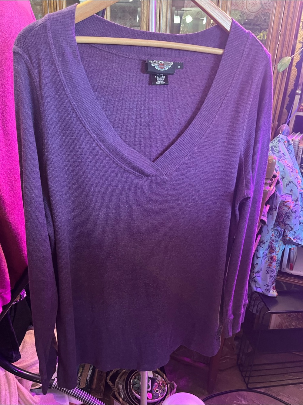 Harley Davidson Purple V-Neck Long Sleeve Shirt-womens